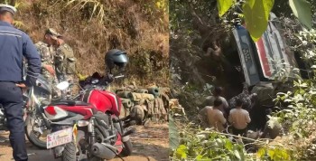 निर्वाचनमा खटिएको सेना लिएर जाँदै गरेको बस दुर्घटना हुँदा दुई दर्जन सेना घाईते 
